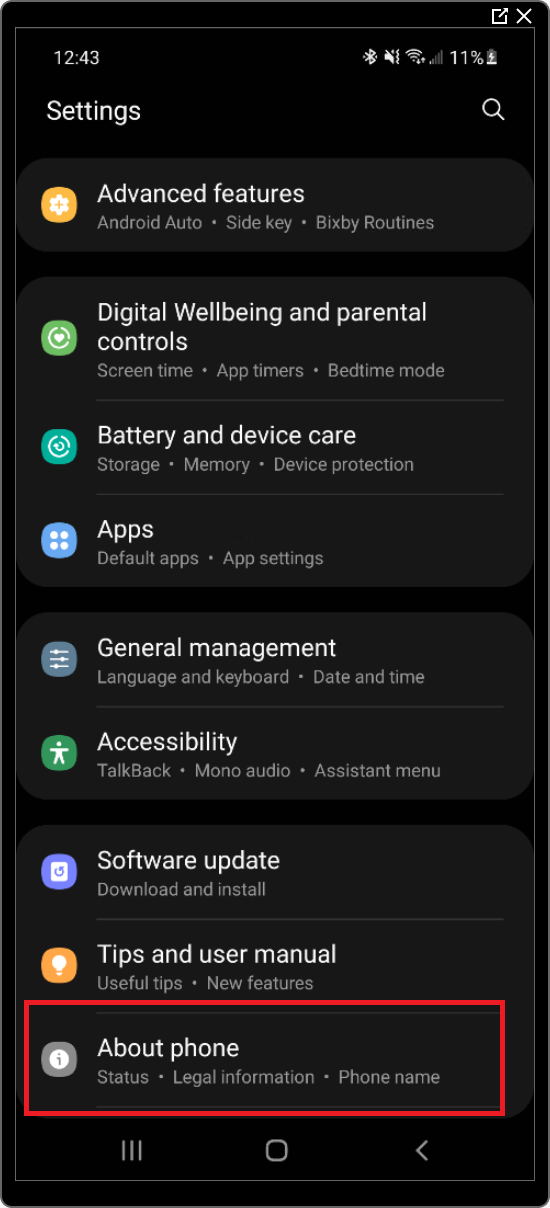 Xybernetics Android Setting About Phone