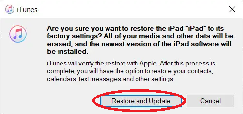 Xybernetics Apple iPad is disabled connect to iTunes Are you sure you want to restore the iPad to its factory settings Restore and Update