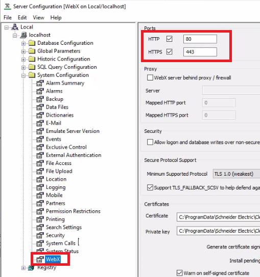 Xybernetics ClearSCADA Disable HTTP HTTPS System Configuration WebX
