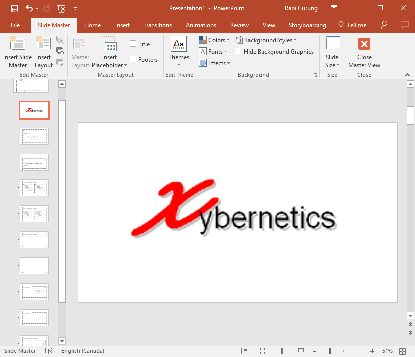 Xybernetics Faded Image Watermark In PowerPoint