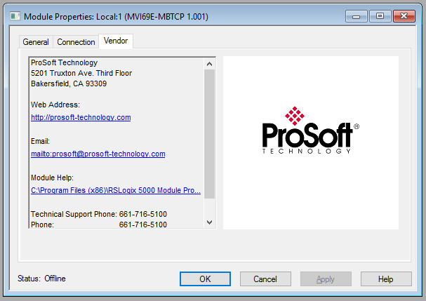 Xybernetics MVI69E-MBTCP Module Properties Vendor Tab