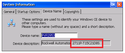 Xybernetics Rockwell PanelView Plus 7 Windows CE Device Description