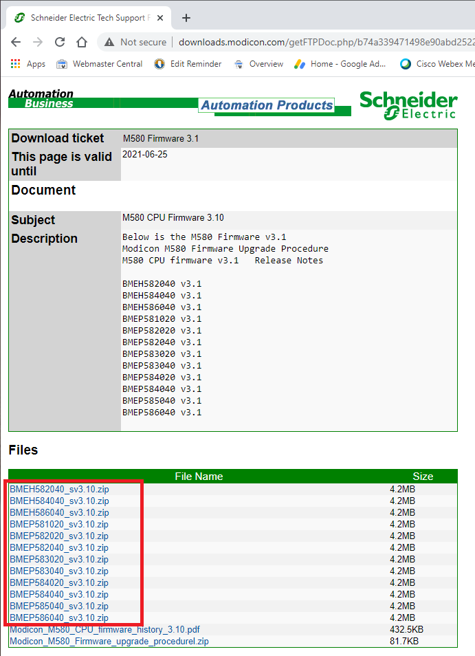 Xybernetics Modicon M580 CPU Firmware File Download